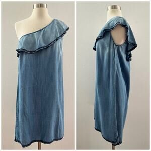 Cloth & Stone Dress Women's M Chambray One Shoulder Ruffle Resortwear Coastal